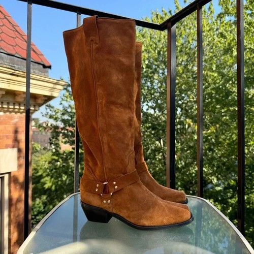 New Free People Brown Suede Boots Lockhart Harness Knee High Tall Buckle Sz 7.5