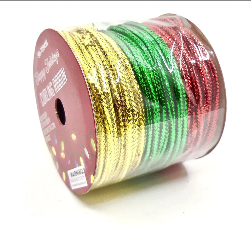 Curling Cord Ribbon,Metallic,Gold,Green,Red,3 Yards - Image 2 of 2