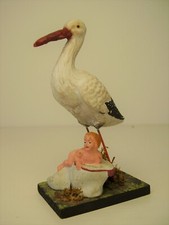 Antike seltene Figur Masse Storch als Babybringer um 1900
