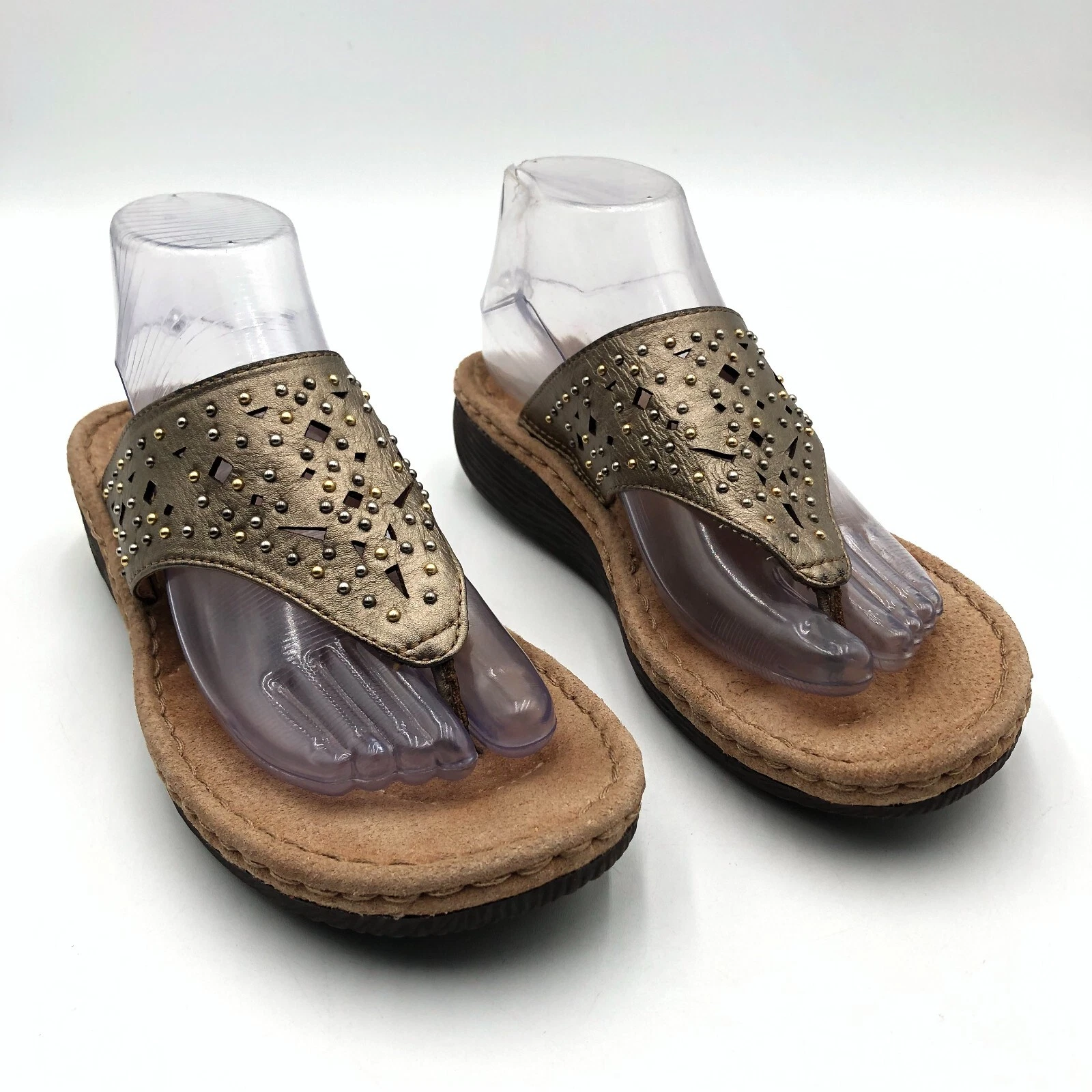 Sandali Clarks Artisan donna 9 M perizoma pelle marrone borchie zeppa tacco 32094