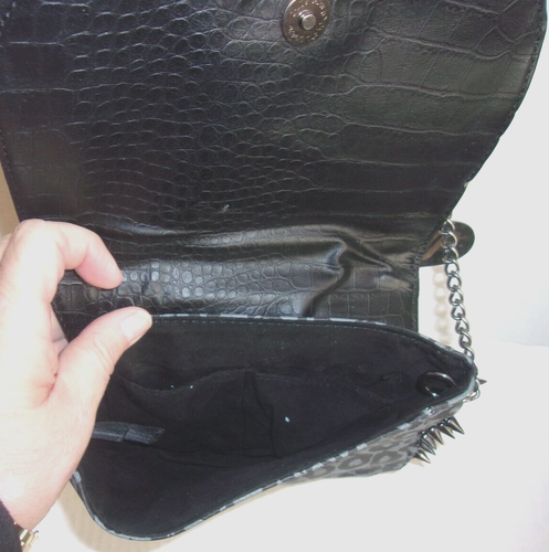 LOUNGEFLY SKULL SPIKED PURSE WITH TAGS CHAIN HANDLE GRAY BLACK - Picture 12 of 17