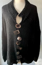 ART TO WEAR.... AMY BRILL BLACK VINTAGE ARTSY CARDIGAN OS TO 60"B