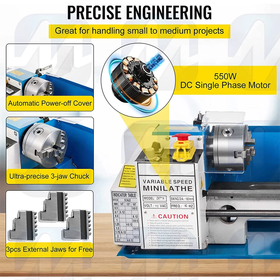 High Precision Variable Speed Mini Metal Lathe - Ideal for Hobbyists and Profess - Image 3 of 4