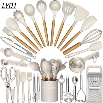  Chef Silicone Kitchen Utensil Set, 34PCS Heat Resistant Kitchen Gadgets 