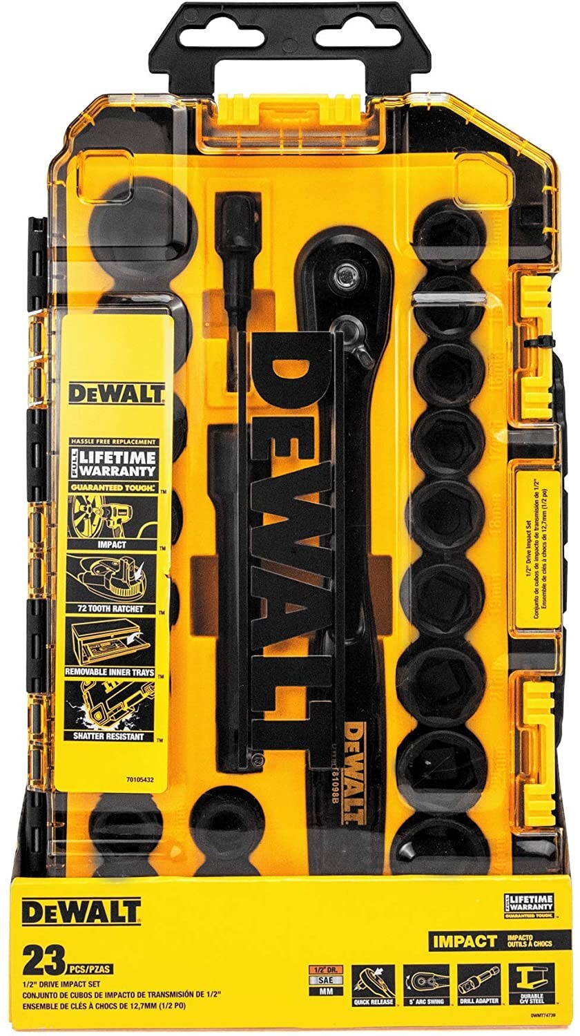 DEWALT Impact Socket Set, 23Piece, 1/2" Drive Metric/SAE (DWMT74739