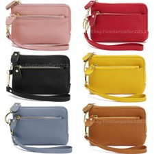 Compact Size Women Soft Leather Zipper Clutch Wallet Small Handbag with Wristlet