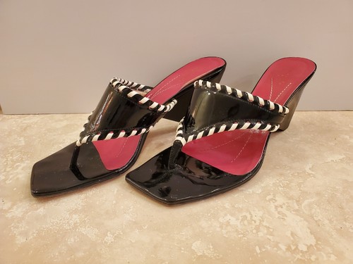 Kate Spade Black and White Patent Leather High Heel Sandal 9 M - Picture 2 of 6