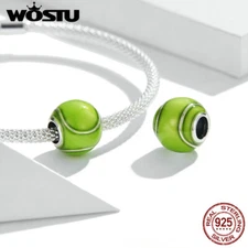 Wostu 925 Sterling Silver Sport Tennis Ball Charm Bead Bracelet Gift Women Party