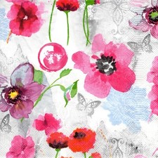  2 Two Paper Lunch Napkins for Decoupage/Mixed Media - Blurred Graphic Flowers