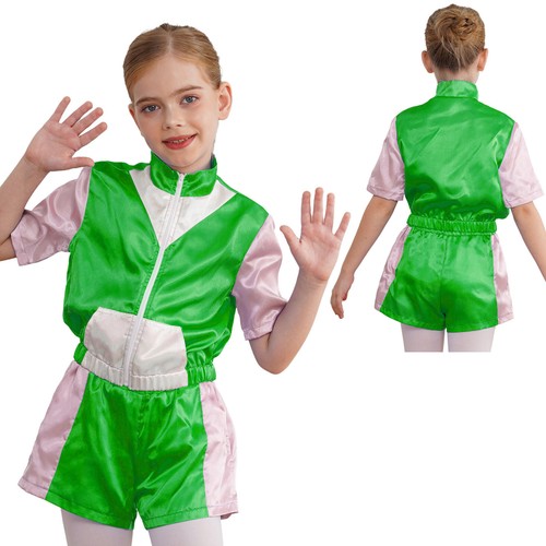 Kids Girls Outfit Shorts Suit Dance Set Hip Hop Activewear Crop Top Costume 80s - Picture 13 of 52