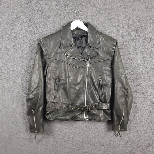 Vintage Leather Jacket Womens UK 16 Black Biker Moto Motorcycle Brando Perfecto