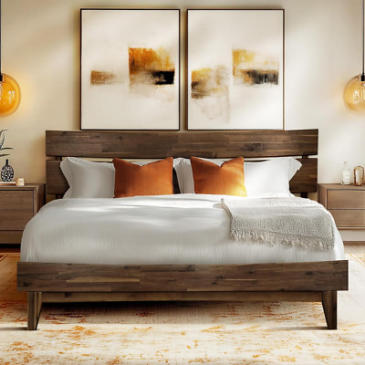 Aurora Queen Solid Wood Bed Frame with Headboard - 800 Lbs Capacity