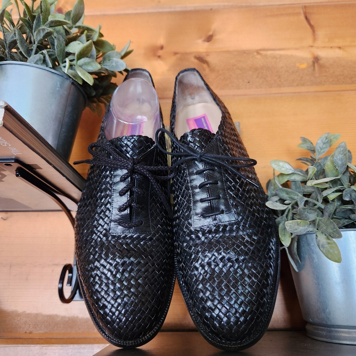 Susan Bennis Warren Edwards Vintage Black Basketweave Leather Oxford Shoes Sz 10 Susan Bennis Warren Edwards Vintage Black Basketweave  main image 2