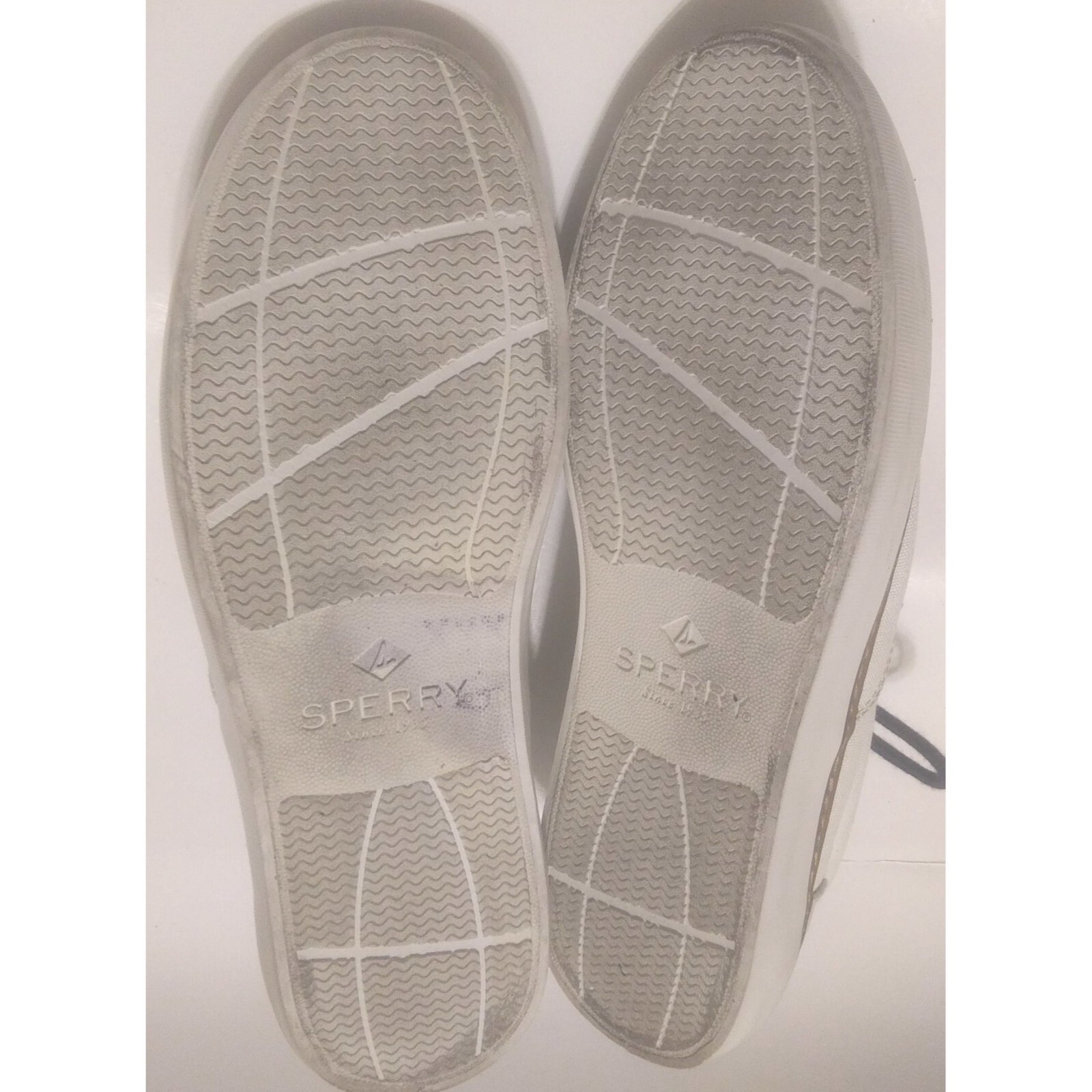 Sperry topsider Mens size 12 white blue boat shoes memory foam insoles