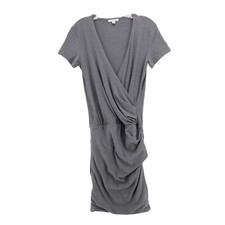 JAMES PERSE Gray Faux Wrap Short Sleeve Dress Ruched Cotton Blend Size 1 SMALL