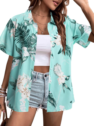 Women Hawaiian Shirt Soft Cool Summer Hawaii Shirts Floral Tropic Print V Neck T - Picture 9 of 12