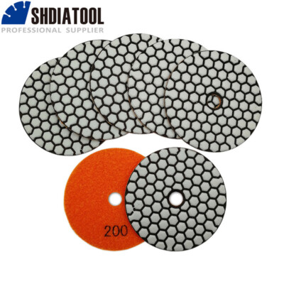 7pcs 4''/100mm #200 B Dry Diamond Polishing Pads Sanding Grinding Discs for Stone