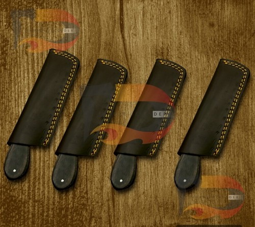 HANDMADE DAMASCUS STEEL HUNTING FIXED BLADE KNIFE WITH LEATHER SHEATH (LOT OF 4) - Picture 4 of 4