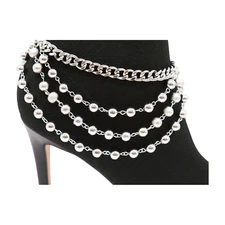 Women Silver Metal Chain Link Boot Bracelet Shoe Ball Waves Charm Day Night Wear