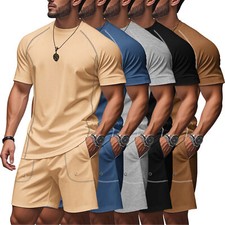 Mens Tracksuit 2-Piece Set Short Sleeve T Shirts Shorts Sweatsuit Outfit Set