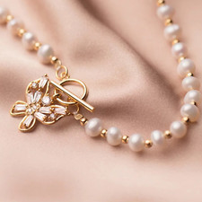 Freshwater Pearl Butterfly Necklace 14K Gold Over Sterling Silver Choker