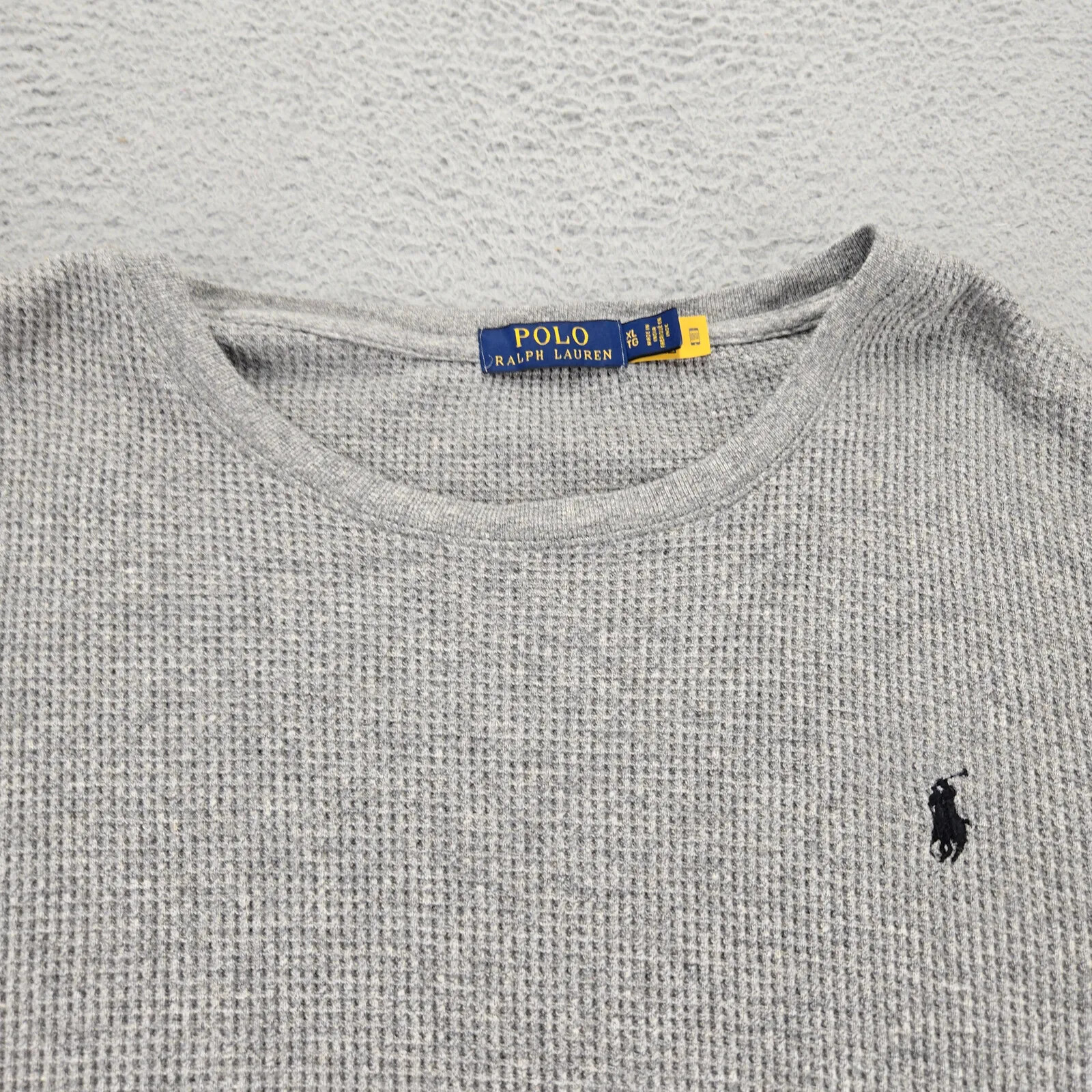 Polo Ralph Lauren camicia uomo XL grigio waffle maglia pony manica lunga girocollo
