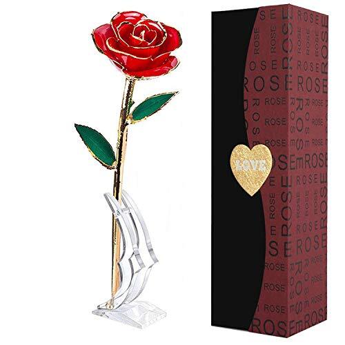 Gold Dipped Rose,24K Gold Rose with Transparent Stand,Real Long Stem Red - Picture 2 of 8