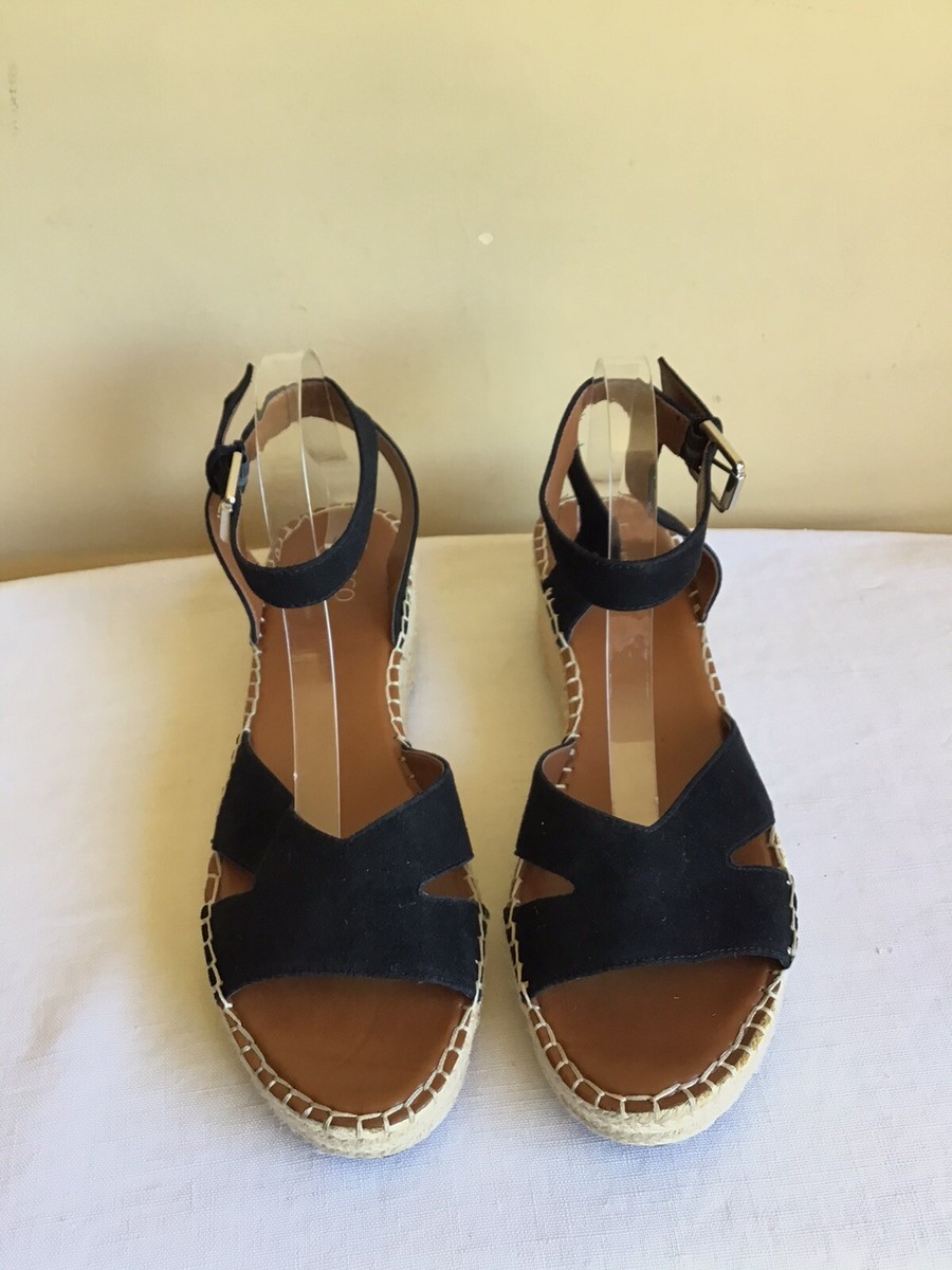 Womens Franco Sarto Black Ankle Strap Wedge Heel Espadrille Ankle Strap  Sanndal