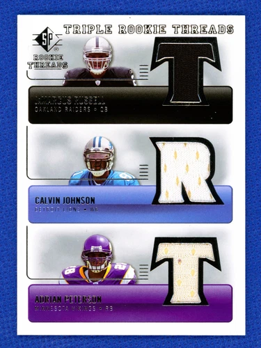 2007 SP Triple Rookie Threads Adrian Peterson, Calvin Johnson, Russell 💥TRT-JRP