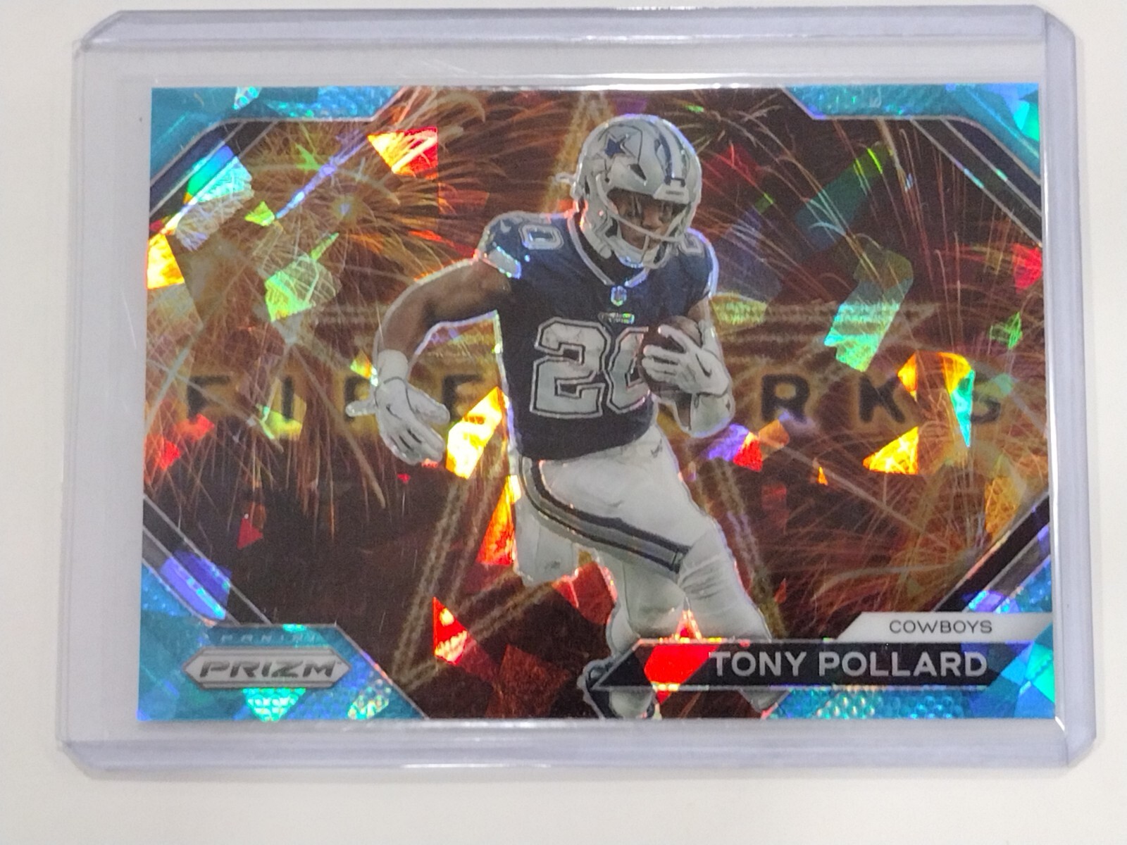 2023 Prizm Tony Pollard Blue Cracked Ice Fireworks SP /99 Dallas Cowboys