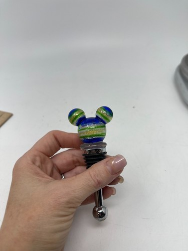 Vintage Blue Disney Mickey Mouse Icon Head Spun Glass Wine Cork Stopper - Picture 2 of 5