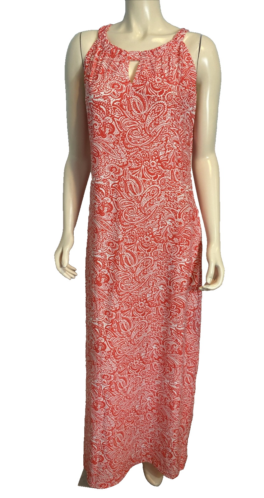 The Southwind Apparel Orange and White Paisley Sleeveless Knit Maxi Dress Size L