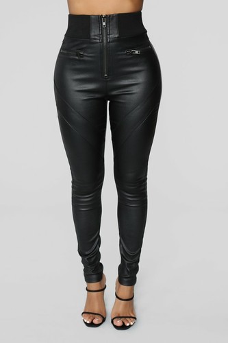 NEW WOMEN BLACK LEATHER PANT LADIES 