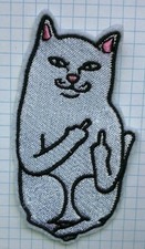 White Cat Middle Finger Embroidered Cloth Iron On Patch