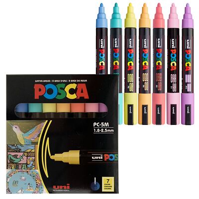 7 Pastel Posca Paint Markers, 5M Medium Posca Markers with Reversible Tips, A...