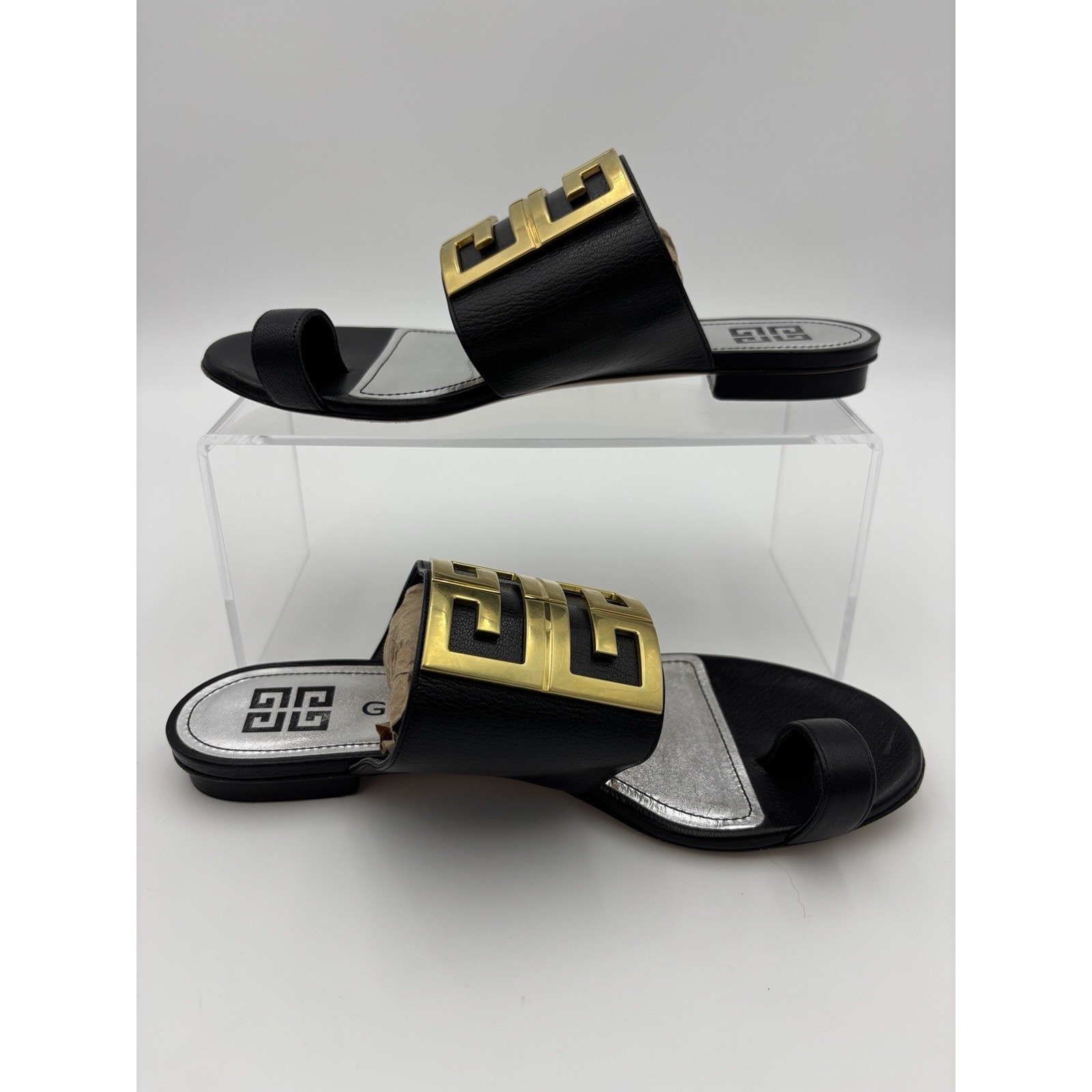 Authentic Givenchy Toe Ring Flat Sandal Black Lea… - image 12