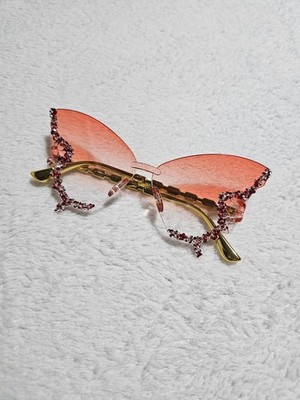 Gafas decorativas brillantes estilo mariposa en naranja
