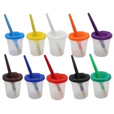 5PCS No Spill Paint Cups with Lids and Painting Round Brushes Reusable Spill