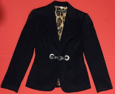 Dolce & Gabbana Women's Black Blazer Jacket Leopard Lining IT 40