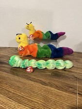 Ty Beanie  Buddy Inch the Inch Worm and Squirmy So Soft Plush, Retired set of 3