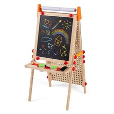 4-in-1 Wooden Kids Art Easel Double-Sided Foldable with Paper Roll and Storag...