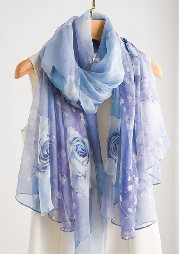 100%Silk Mulberry Neckerchief 178X110cm Bandanna Shawl Scarf White petals Print