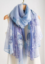 100 Silk Mulberry Neckerchief 178X110cm Bandanna Shawl Scarf White petals Print