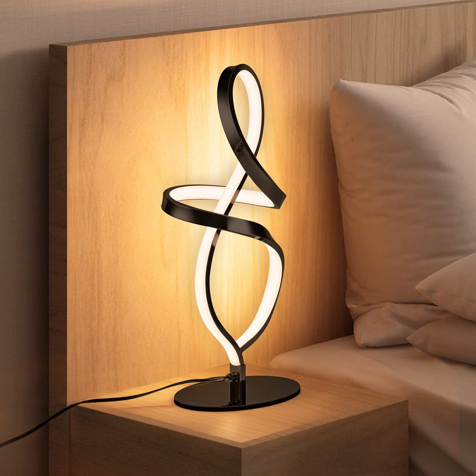 Modern Table Lamp with LED Spiral Design, Bedside Lamp with Stepless Dimming ...