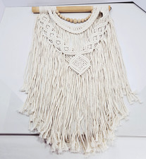 Boho Macrame Wall Hanging White/Cream Wood Woven Braided 24" long 15" wide t