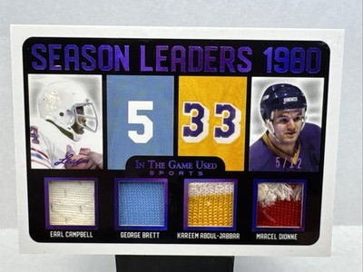 KAREEM ABDUL JABBAR GEORGE BRETT EARL CAMPBELL MARCEL DIONNE JERSEY CARD /12