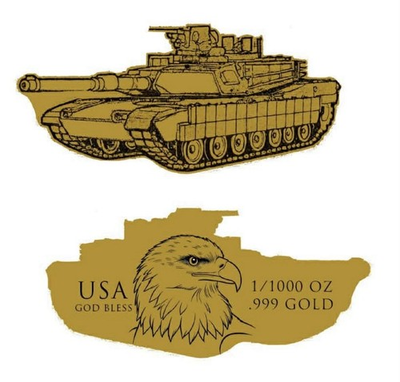 #ad U.S. Army Tank Shaped 1 1000 oz Gold Coin in Card 9999 Mintage $31.50