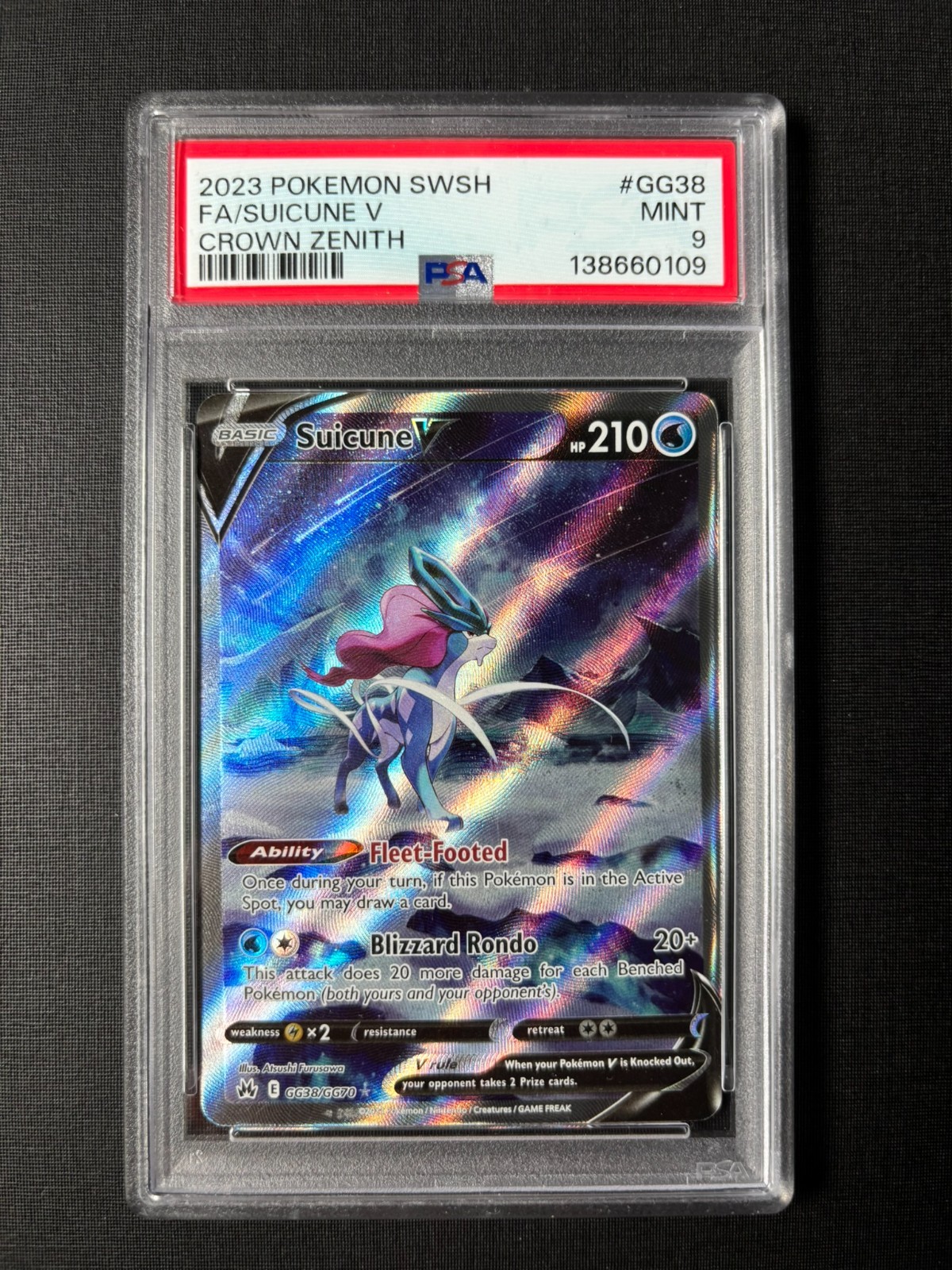 2023 Pokemon SWSH Suicune V Crown Zenith #GG38 PSA 9 Galarian Gallery