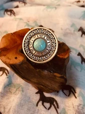 Wild Rag Scarf Slide | Bandana slide | Concho ring Turquoise bead at center.