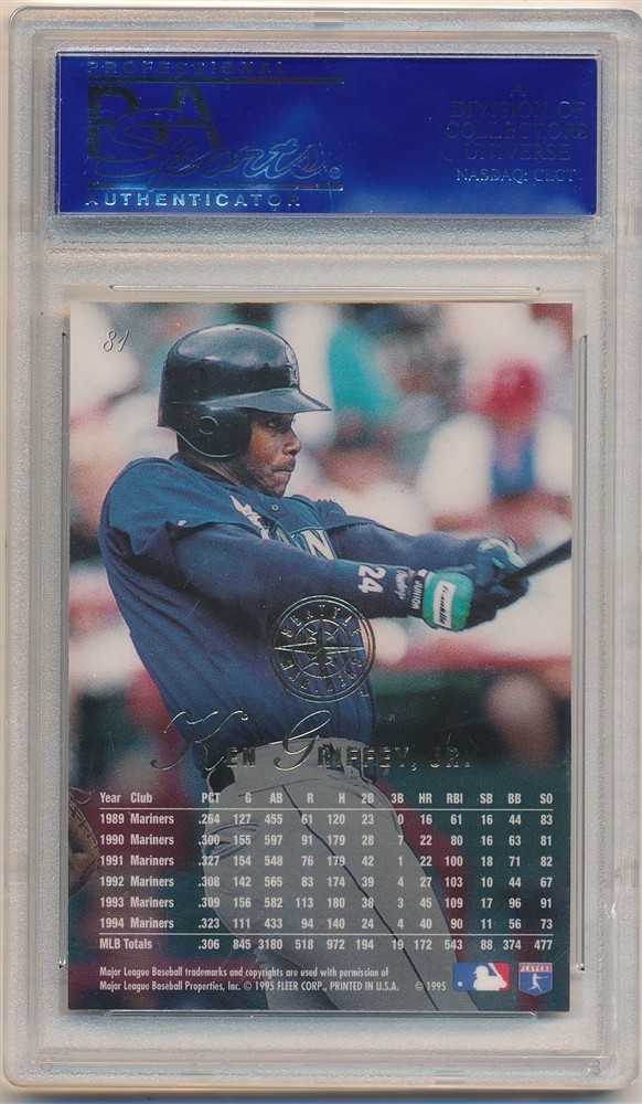 KEN GRIFFEY JR 1995 FLAIR BASEBALL CARD #81 SEATTLE MARINERS PSA 10 GEM MINT view 2